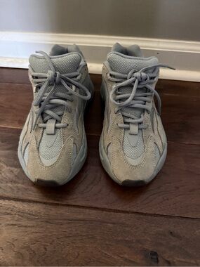 Yeezy men Light Grey Suede & Mesh Sneakers